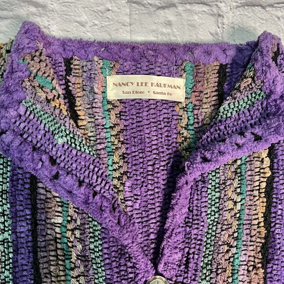 Nancy Lee Kaufman Cardigan One Size Oversized XL 2x Purple Striped Sweater - Picture 5 of 11